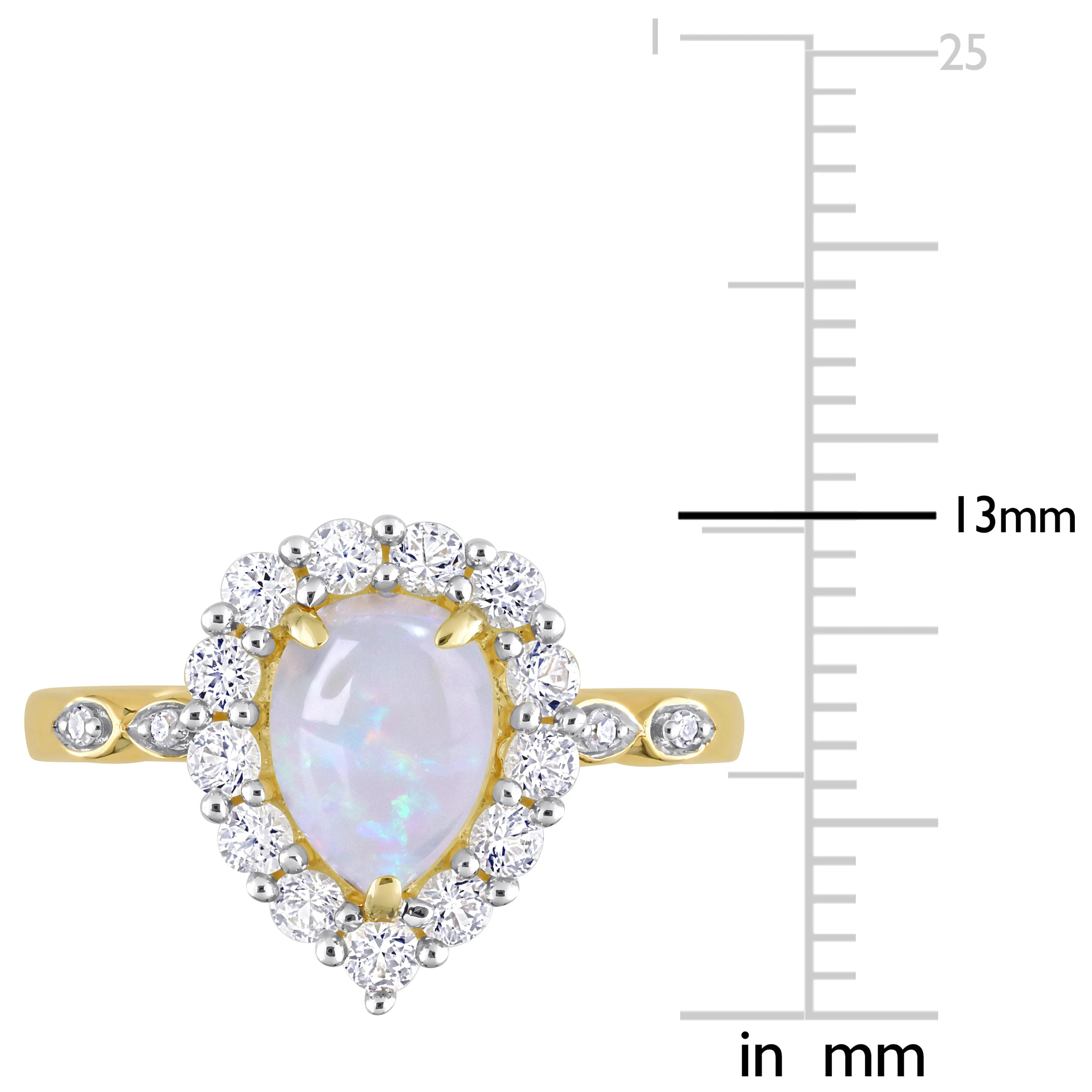 1 1/2 CT TGW Pear Shape Opal and Created White Sapphire and Diamond Accent Halo Ring in 10K Yellow Gold