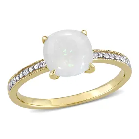 1 1/3 CT TGW Opal and Diamond Accent Milgrain Solitaire Engagement Ring in 10K Yellow Gold