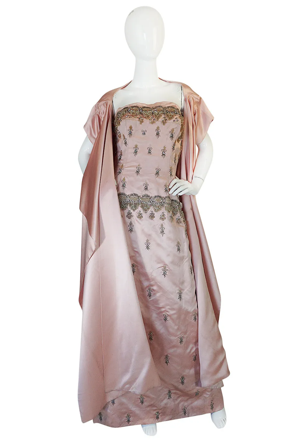 1950s Gaby Couture Embellished Silk Strapless Gown & Cover