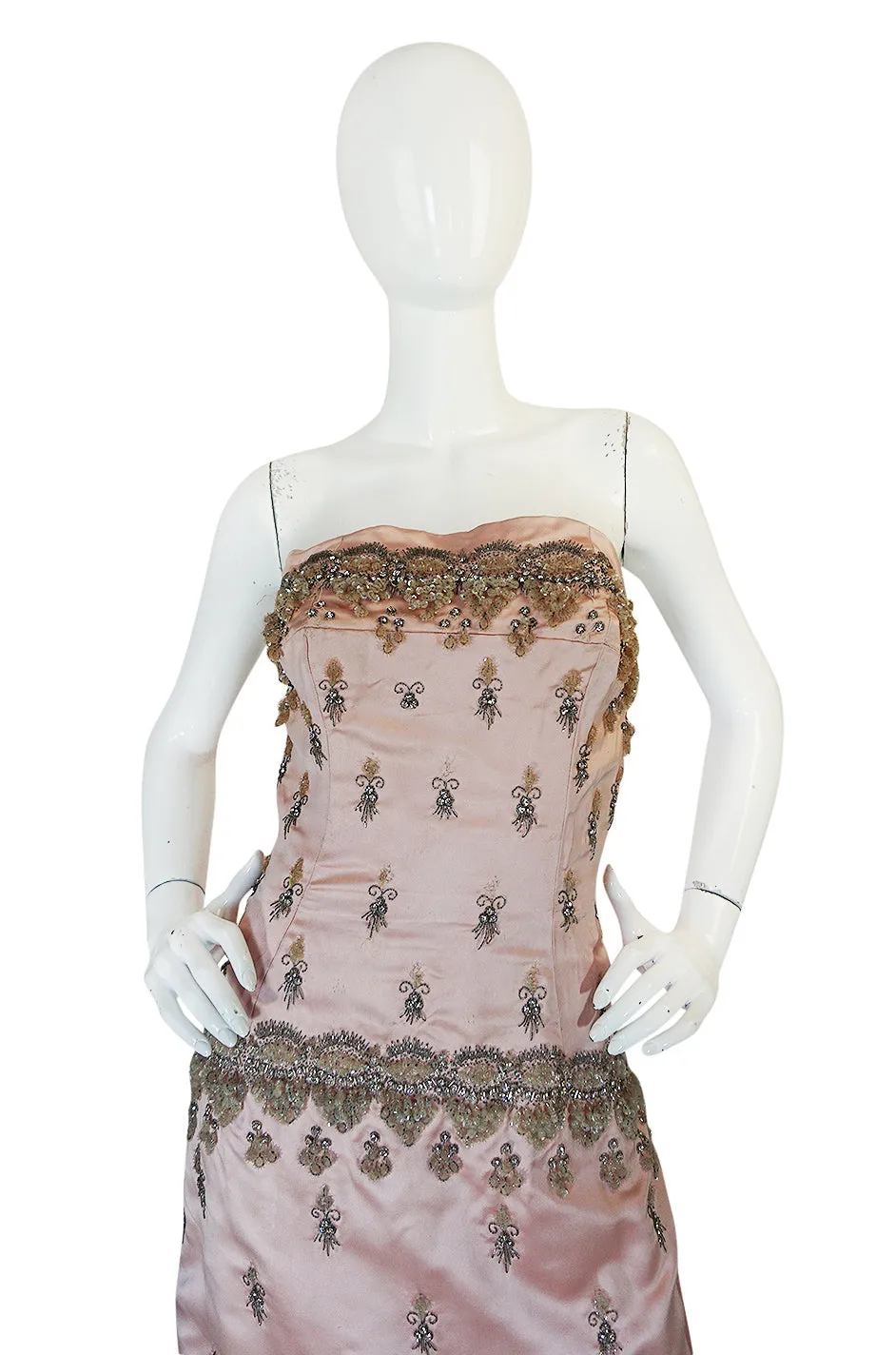 1950s Gaby Couture Embellished Silk Strapless Gown & Cover