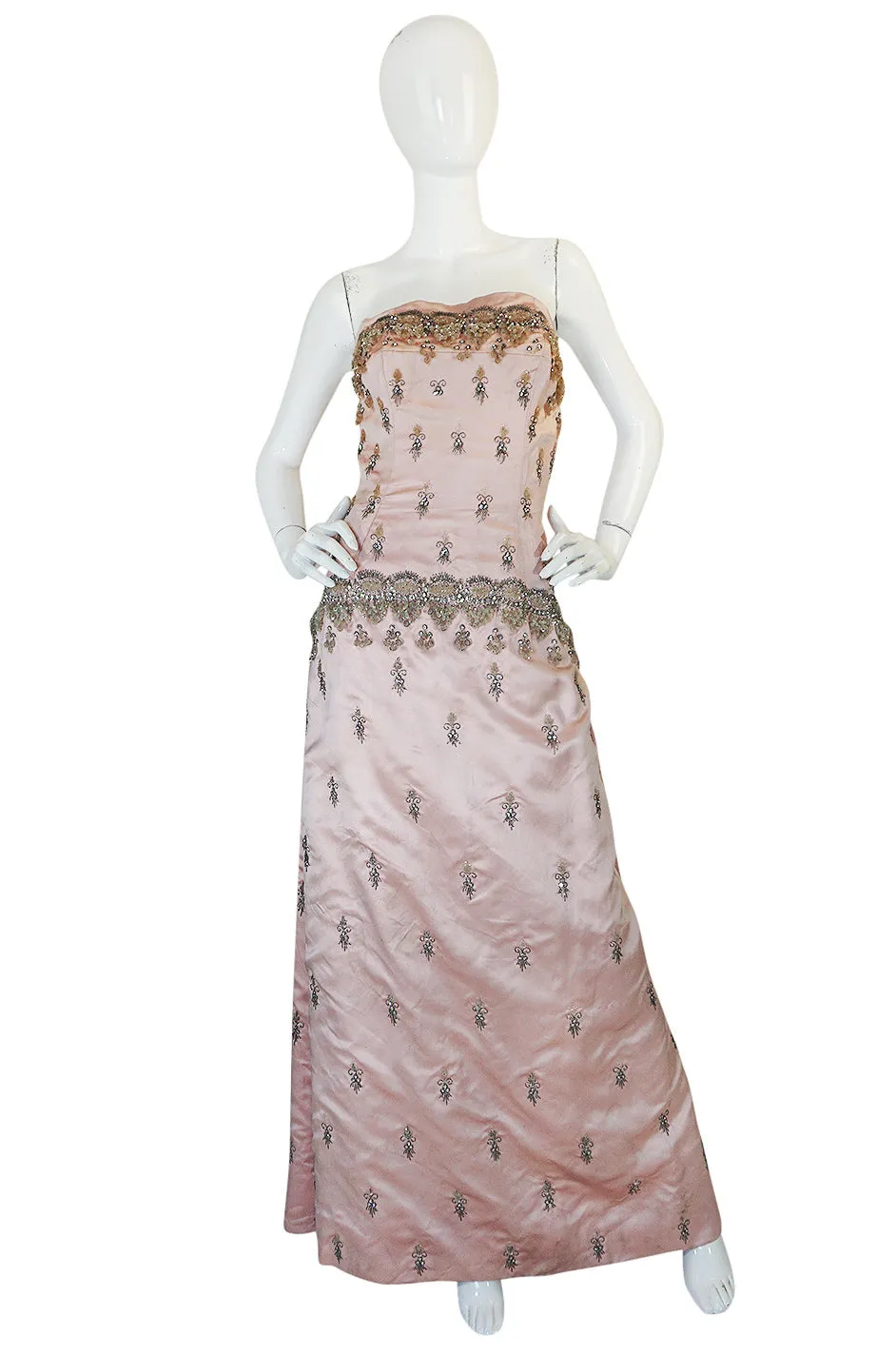 1950s Gaby Couture Embellished Silk Strapless Gown & Cover