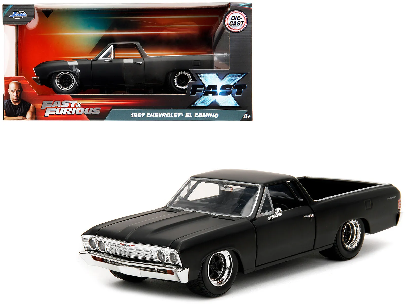 1967 Chevrolet El Camino Matt Black Fast & Furious Series 1/24 Diecast Model Car by Jada