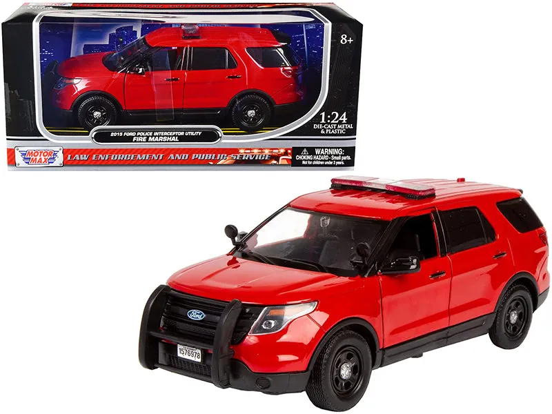 2015 Ford Police Interceptor Utility Fire Marshal Plain Red 1/24 Diecast Model Car by Motormax