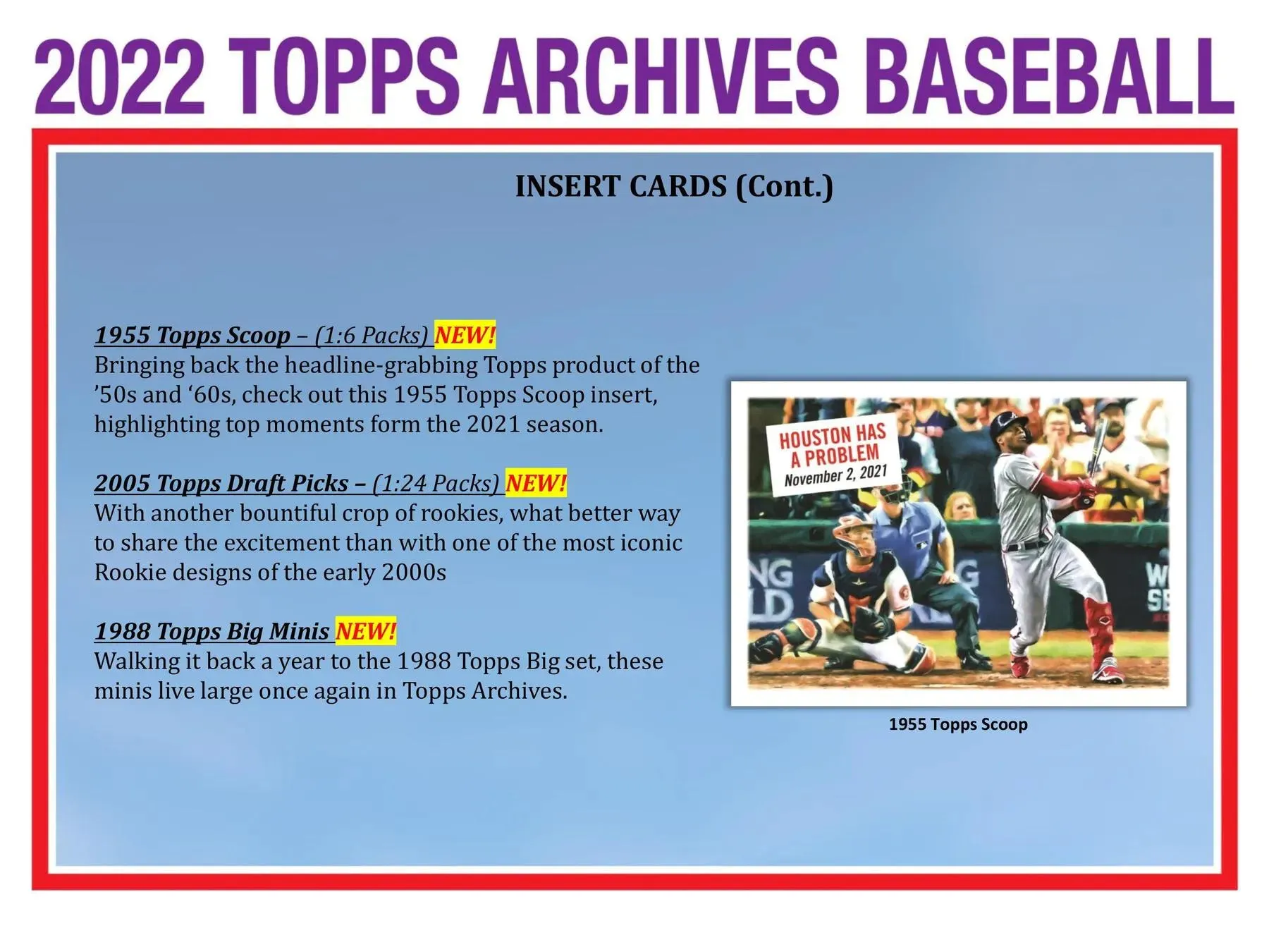 2022 Topps Archives Baseball Hobby Box 24 Packs Per Box, 8 Cards Per Pack