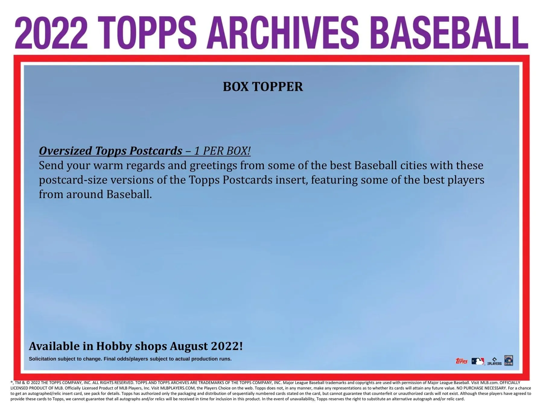 2022 Topps Archives Baseball Hobby Box 24 Packs Per Box, 8 Cards Per Pack