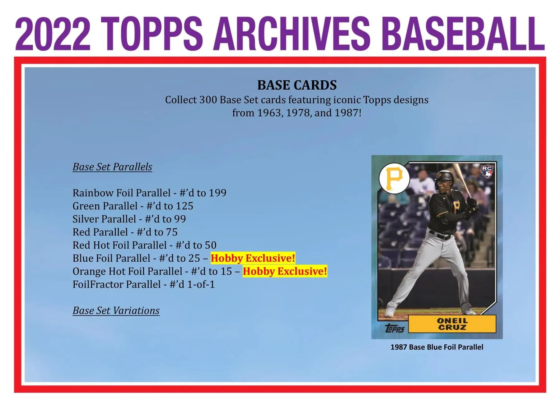 2022 Topps Archives Baseball Hobby Box 24 Packs Per Box, 8 Cards Per Pack