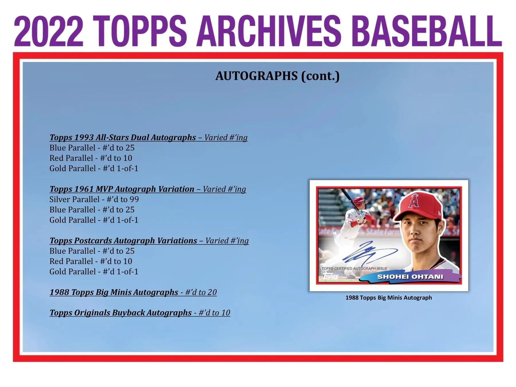 2022 Topps Archives Baseball Hobby Box 24 Packs Per Box, 8 Cards Per Pack