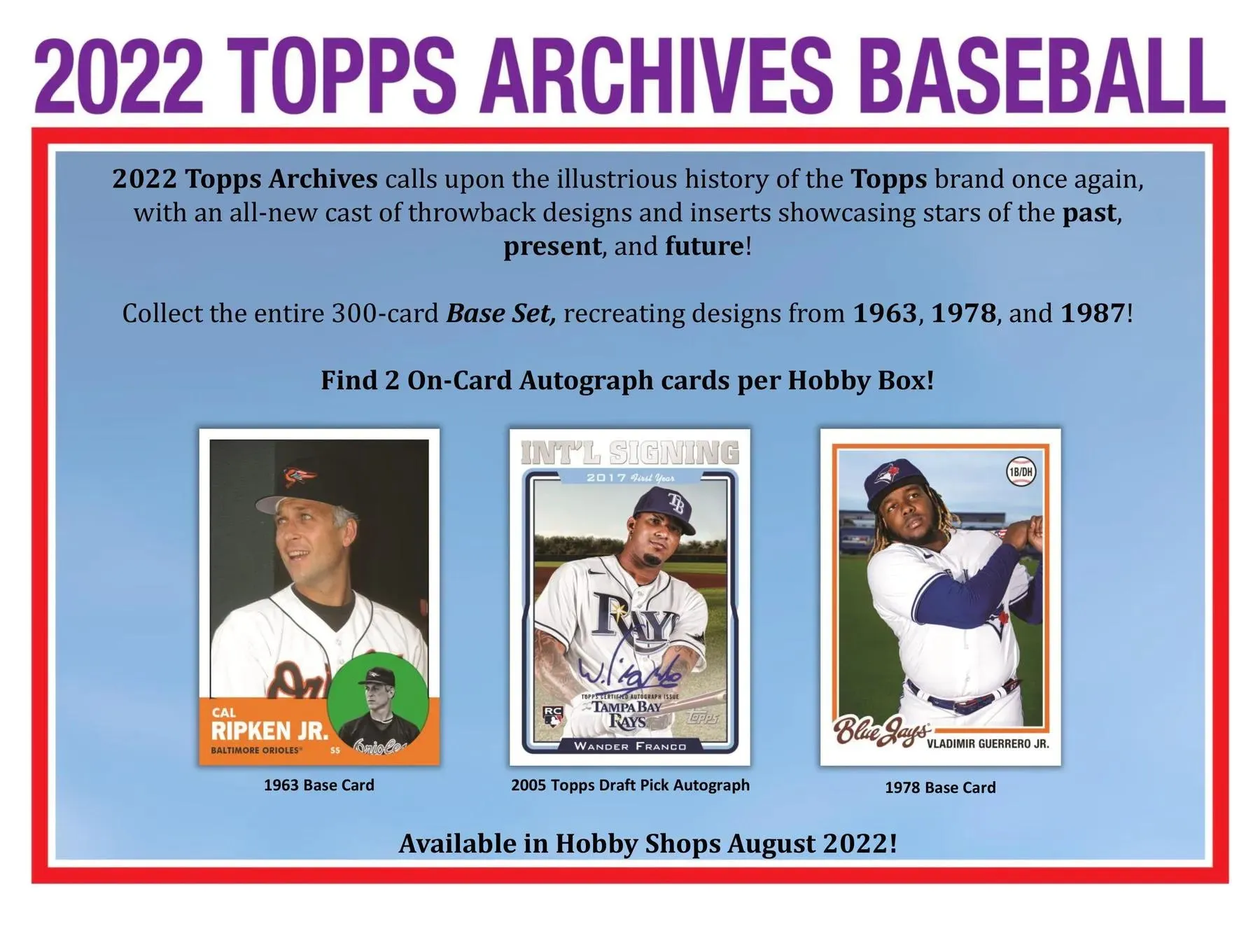 2022 Topps Archives Baseball Hobby Box 24 Packs Per Box, 8 Cards Per Pack