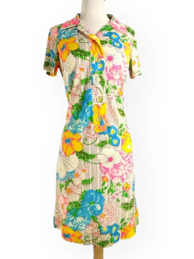 60s Neon Floral Nylon Shift Dress by L'Aiglon - sm