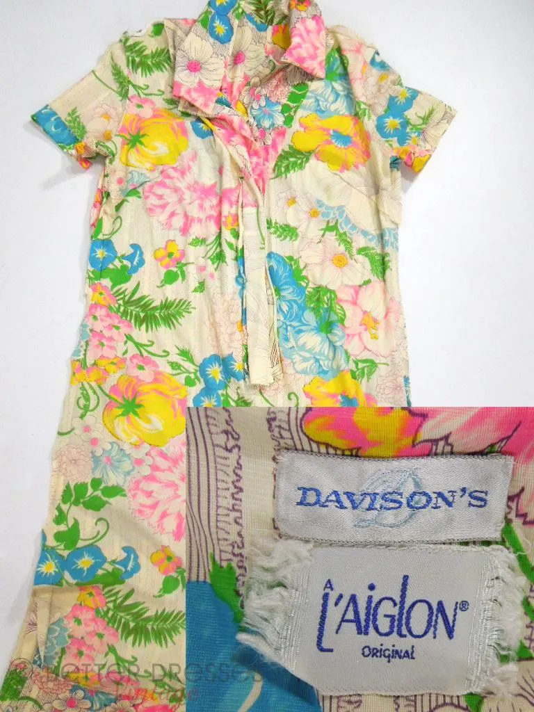 60s Neon Floral Nylon Shift Dress by L'Aiglon - sm