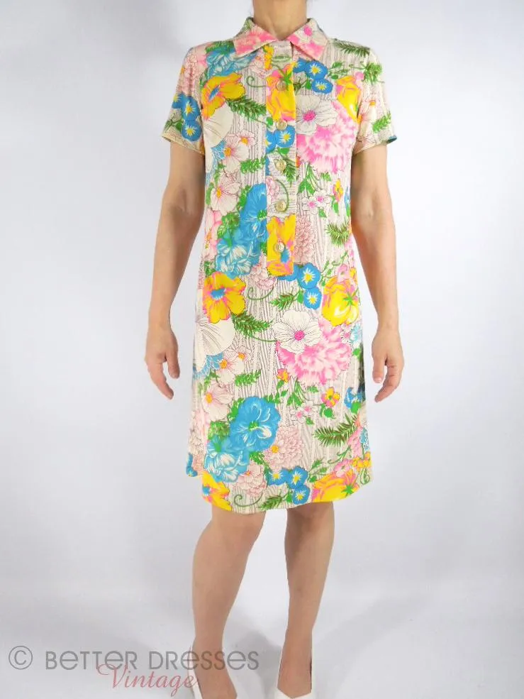 60s Neon Floral Nylon Shift Dress by L'Aiglon - sm