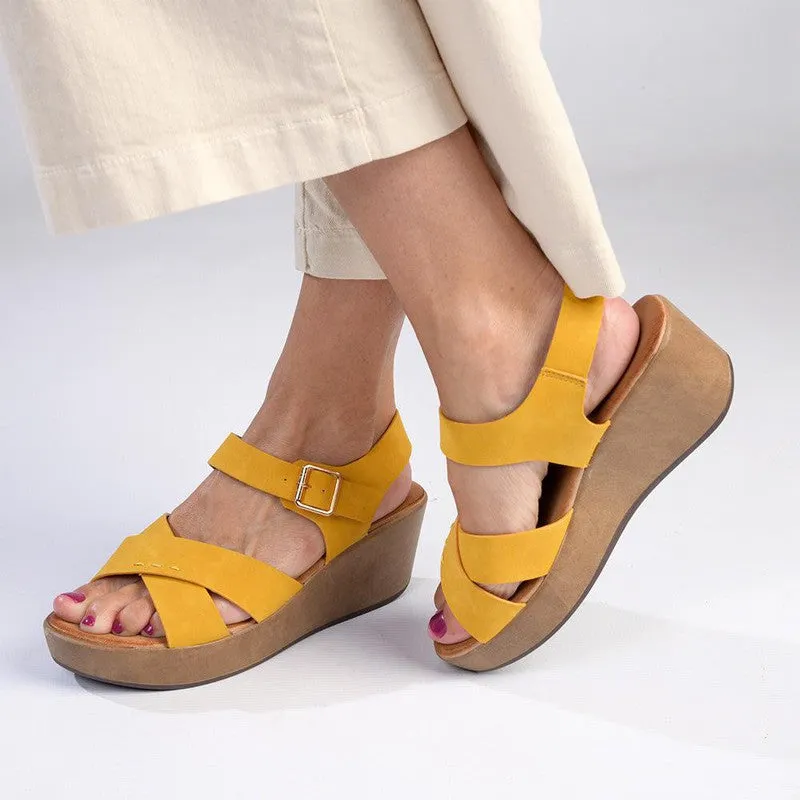 Alessio Cross Strap Fashion Platform - Yellow