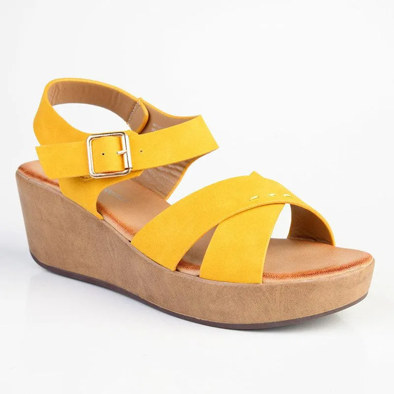 Alessio Cross Strap Fashion Platform - Yellow