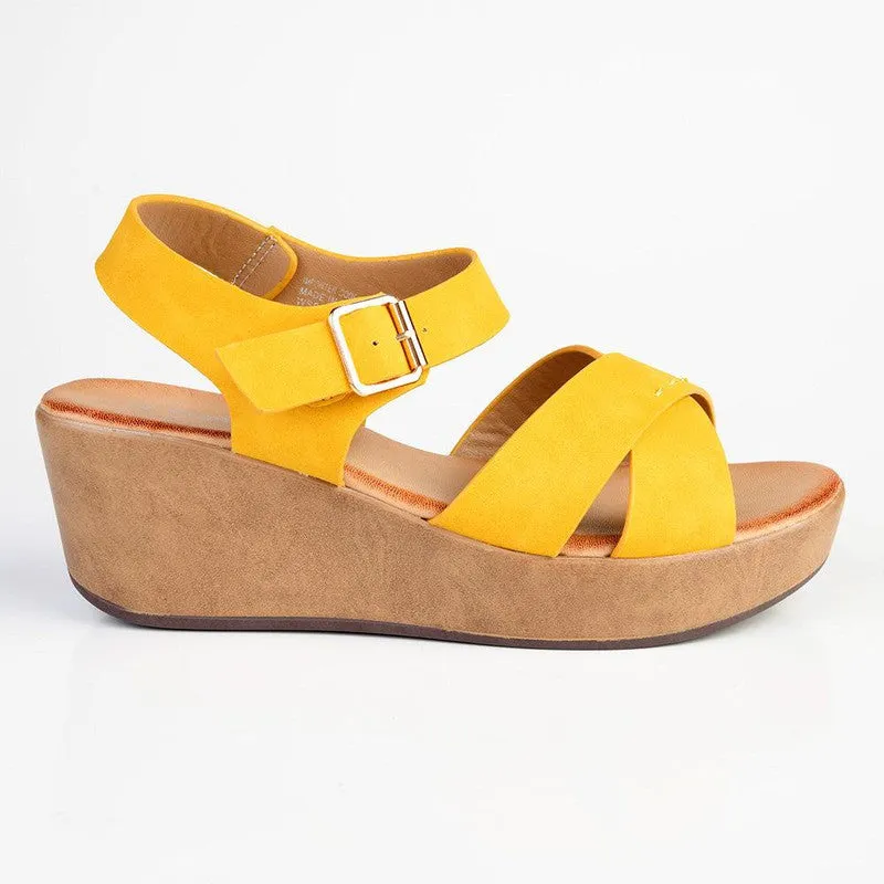 Alessio Cross Strap Fashion Platform - Yellow