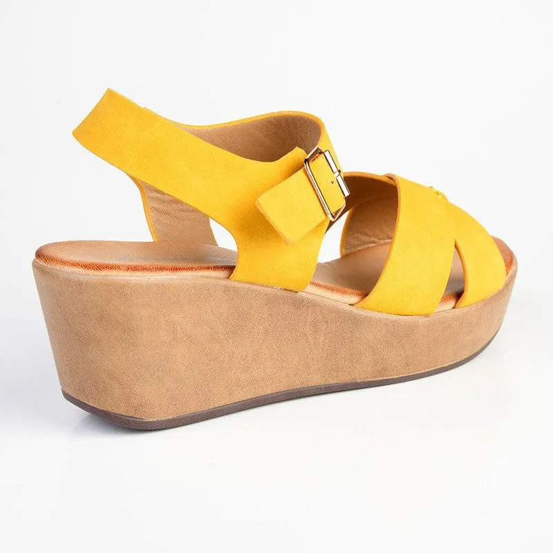 Alessio Cross Strap Fashion Platform - Yellow