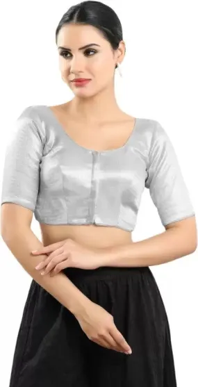 Alluring Silver Color Dupion Silk Designer Blouse For Women