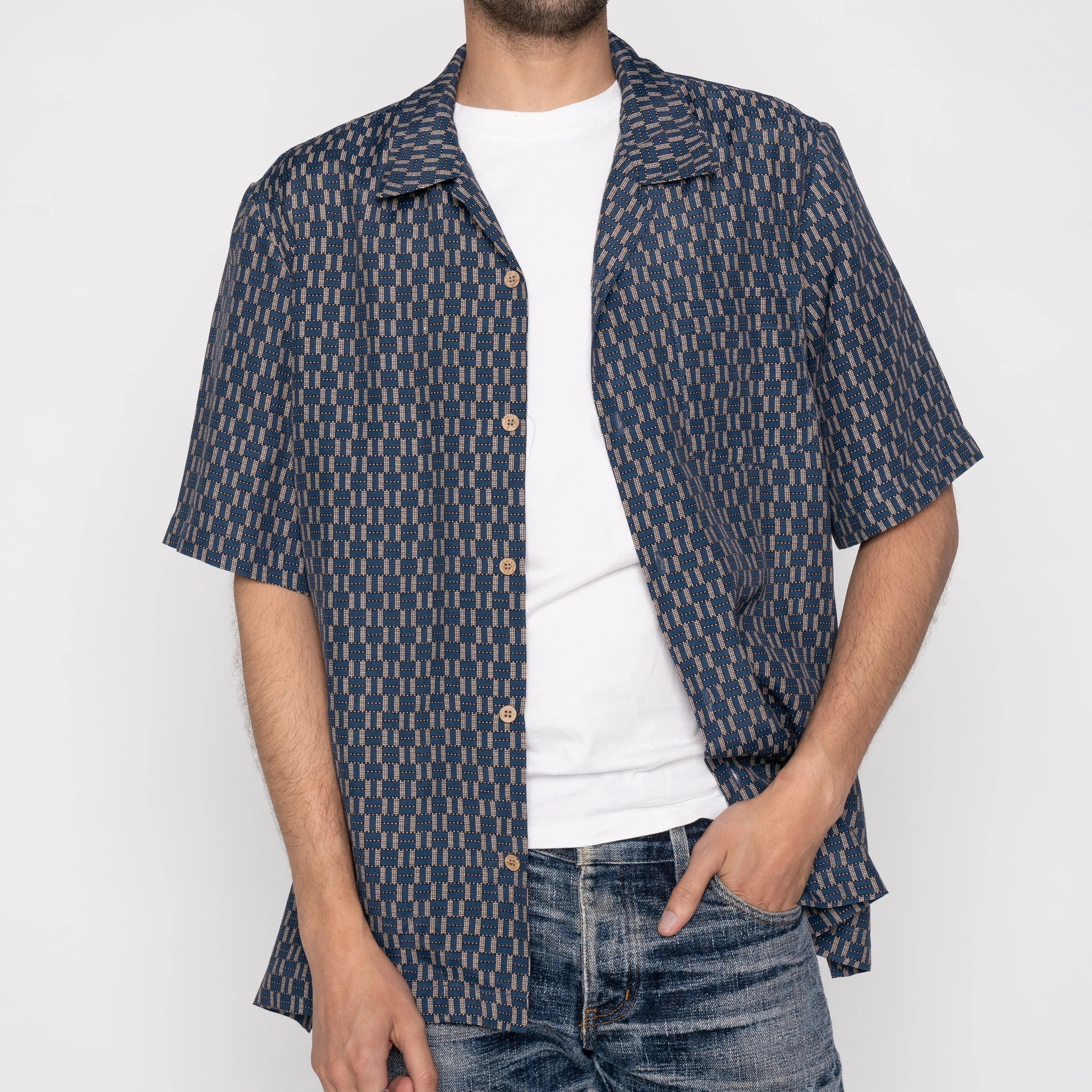 Aloha Shirt - Weave Print - Navy