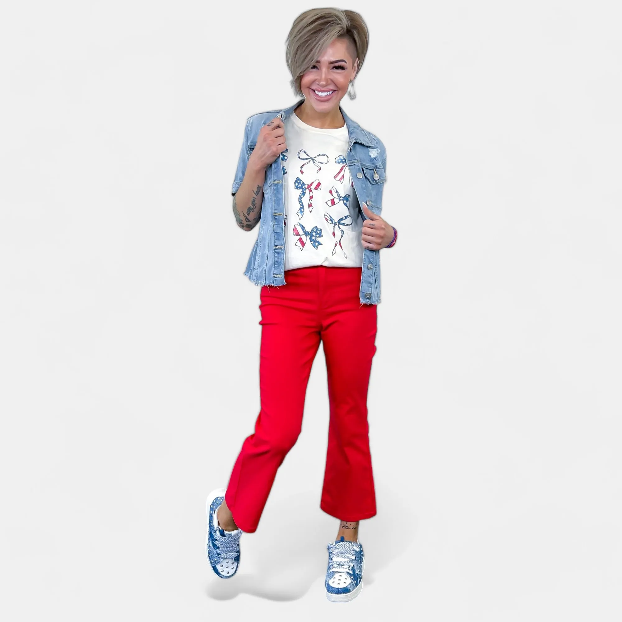 American Flag Bow Graphic T-Shirt