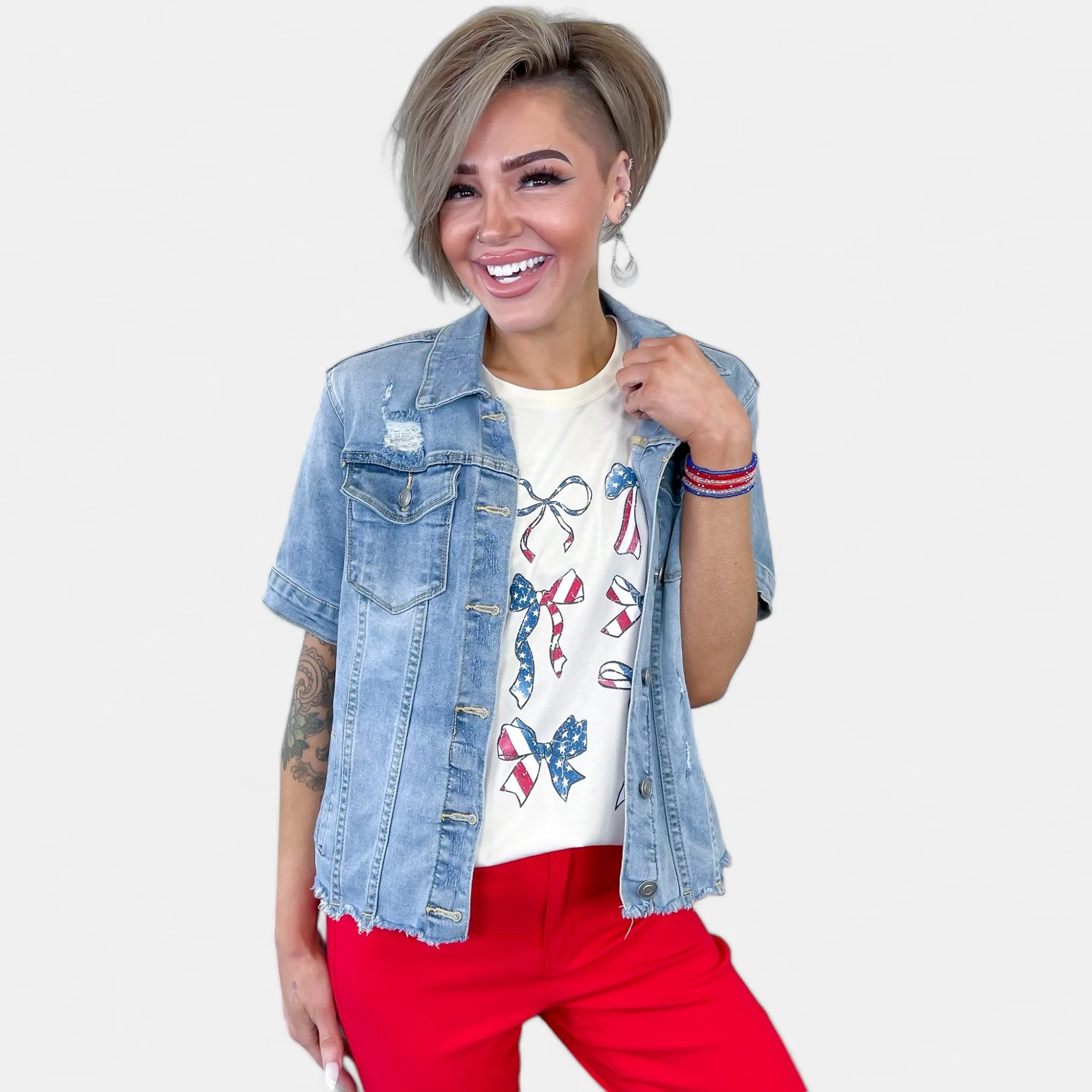 American Flag Bow Graphic T-Shirt