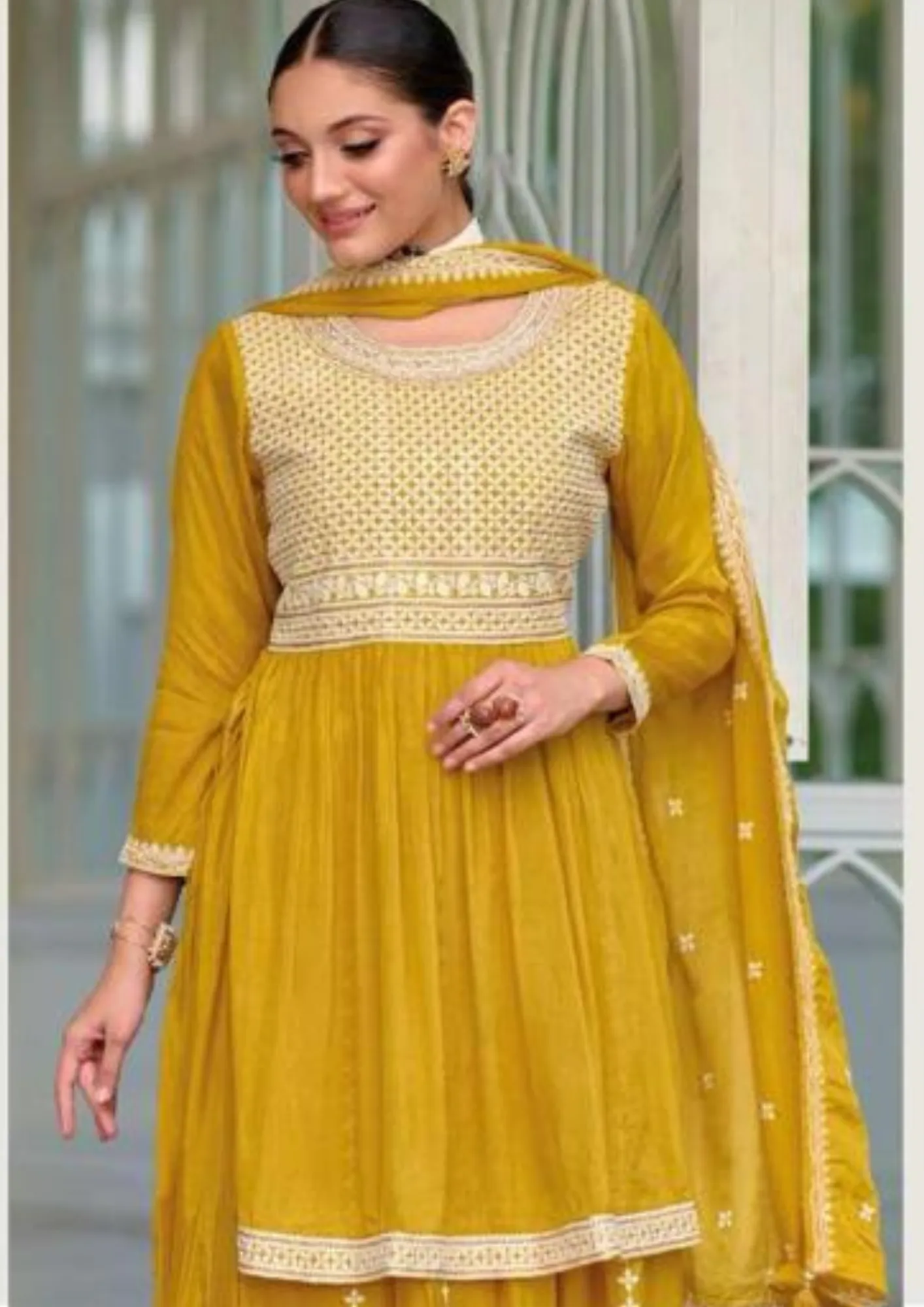 Attractive Yellow Color Front And Back Embroidery Designer Kurti