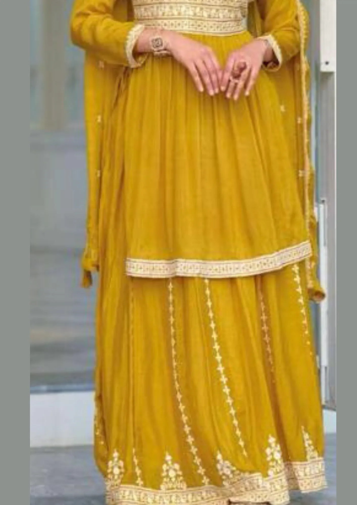 Attractive Yellow Color Front And Back Embroidery Designer Kurti