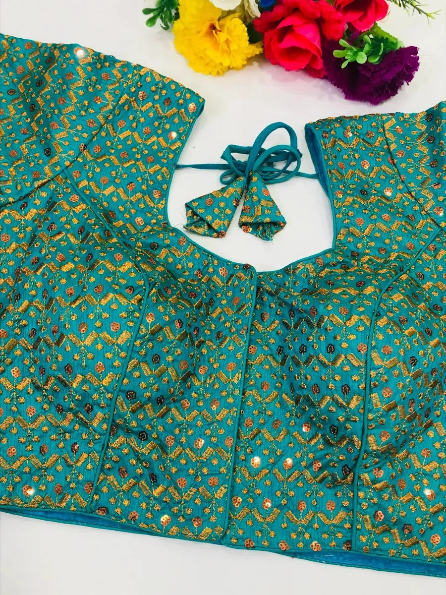 Beautiful Teal Blue Color Embroidery Blouse