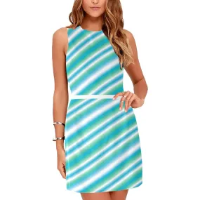 biased biscayne atoll blue Eos Women's Sleeveless Dress (Model D01)