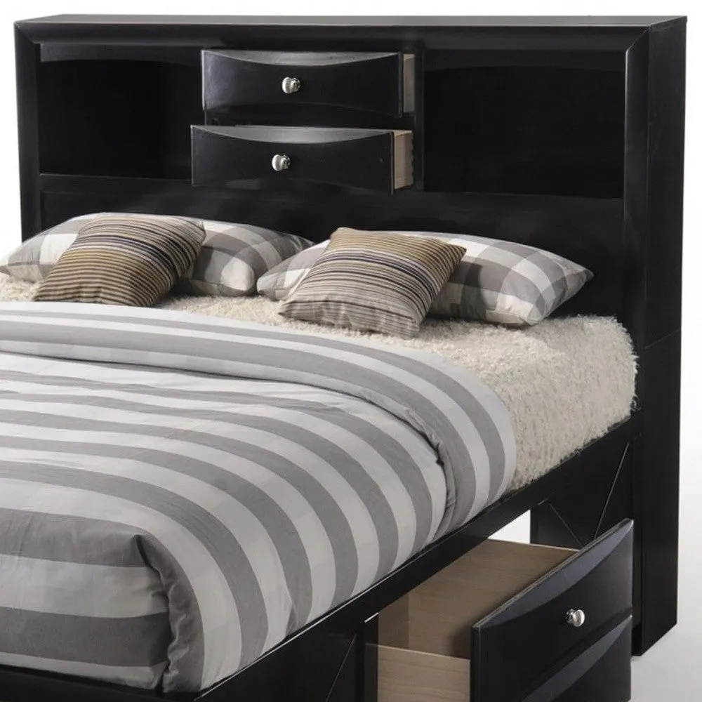 Black  Multi-Drawer Wood Platform  Full Bed With Pull Out Tray