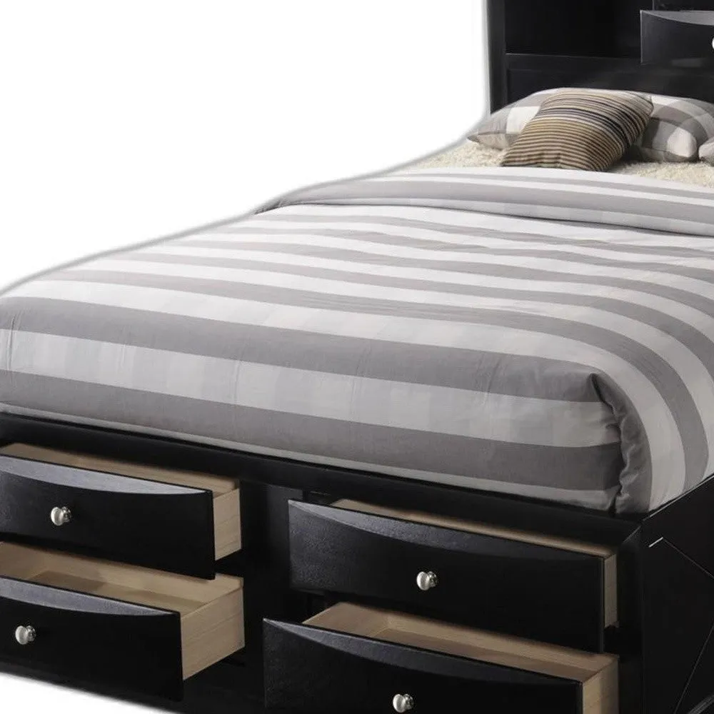 Black  Multi-Drawer Wood Platform  Full Bed With Pull Out Tray