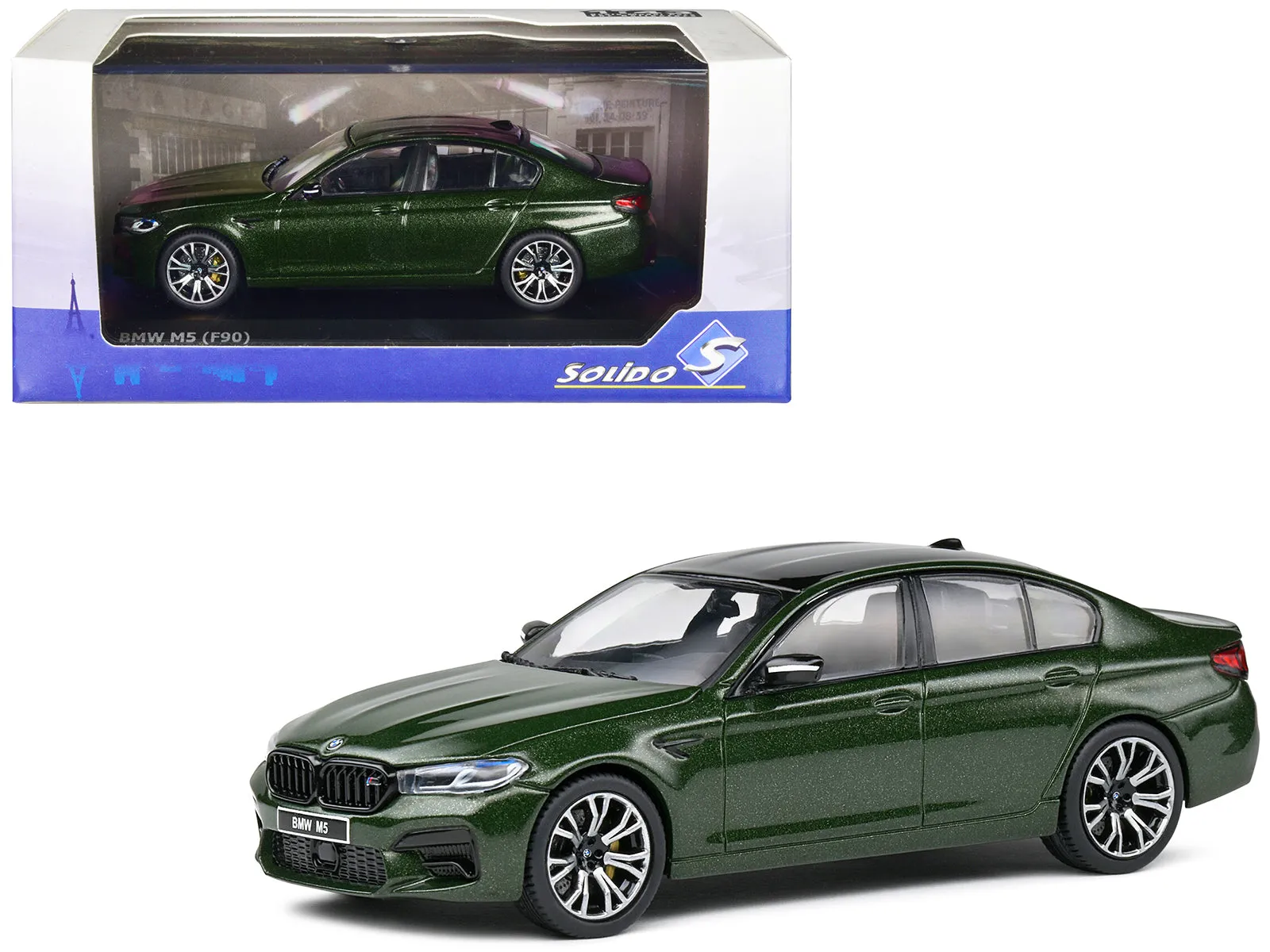 BMW M5 (F90) Competition San Remo Green Metallic with Black Top 1/43 Diecast Model Car by Solido