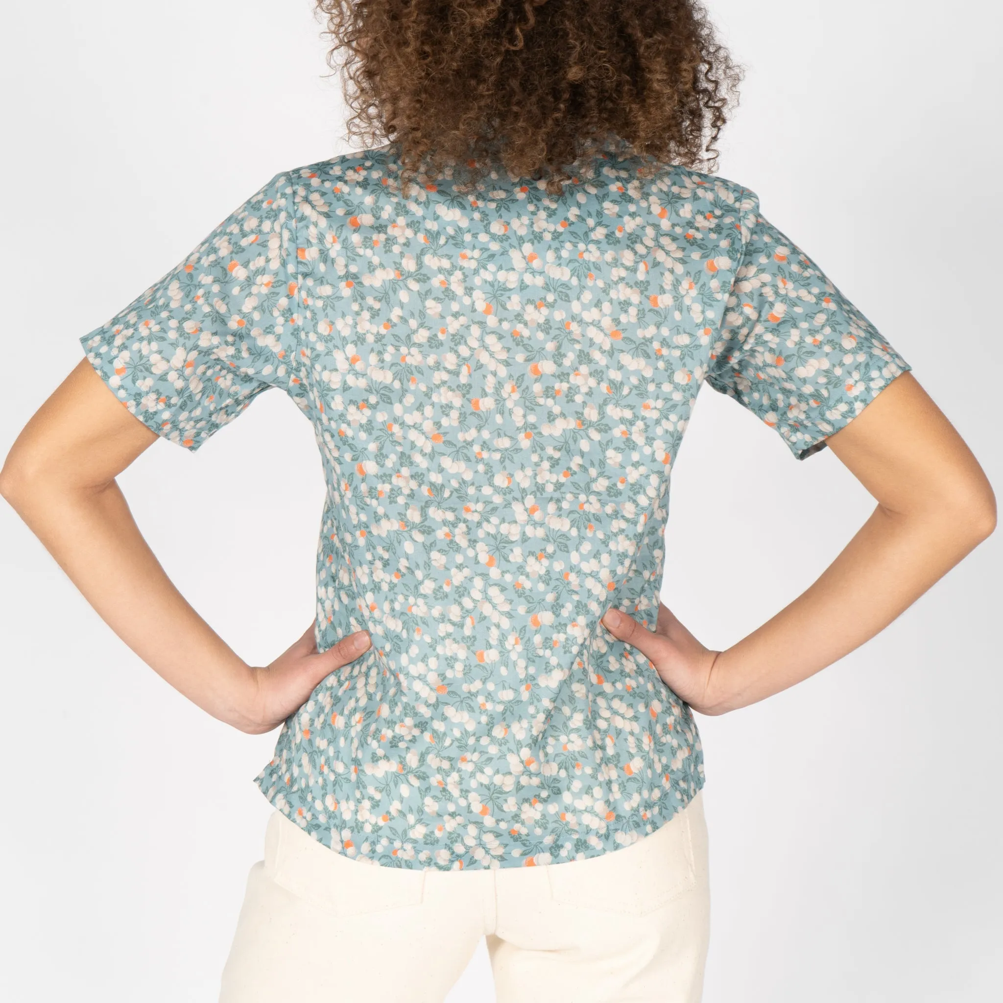 Camp Collar Shirt - Fruit Print - Cyan