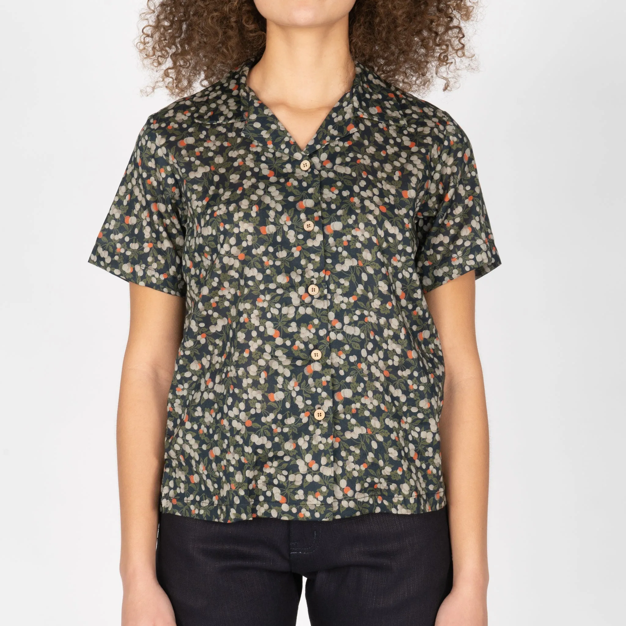 Camp Collar Shirt - Fruit Print - Navy