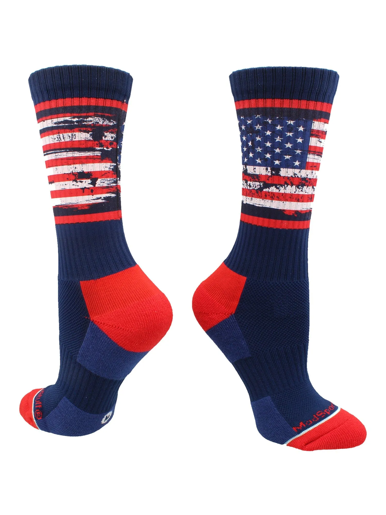 Distressed USA Flag Patriotic Athletic Crew Socks