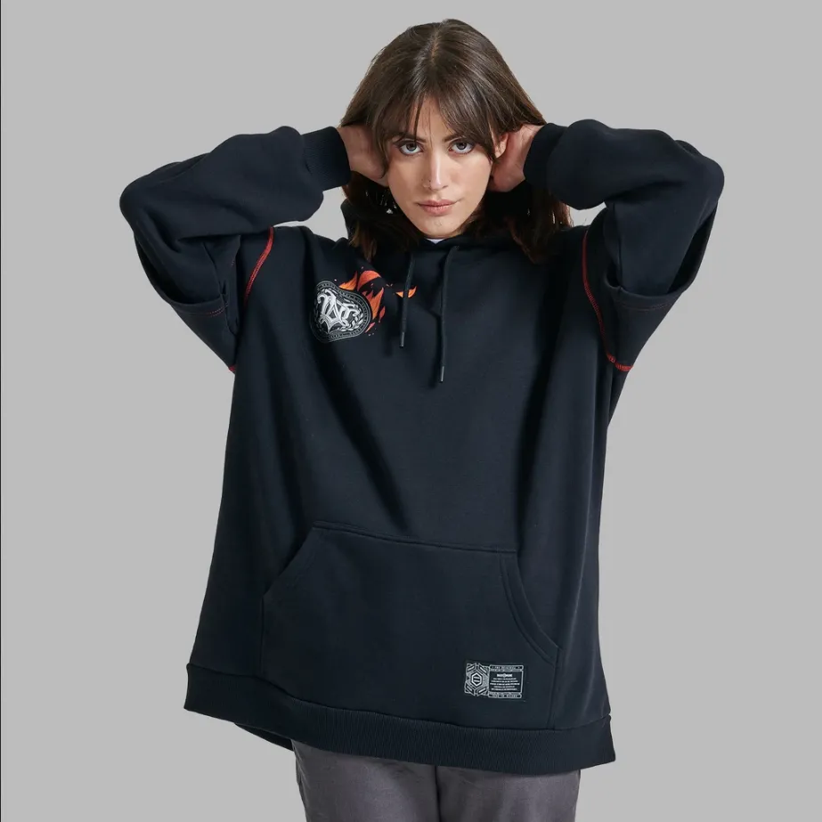 Dolly Noire Autumn sweatshirt with hood Double Sleeves Over sw010-sl-01 black