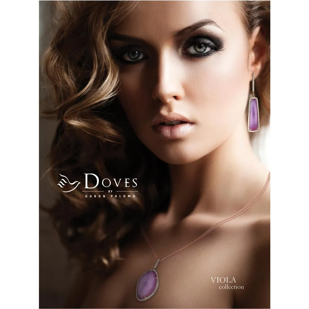 Doves Viola Elongated Amethyst over Mother of Pearl Diamond Pendant Necklace 18K Rose Gold