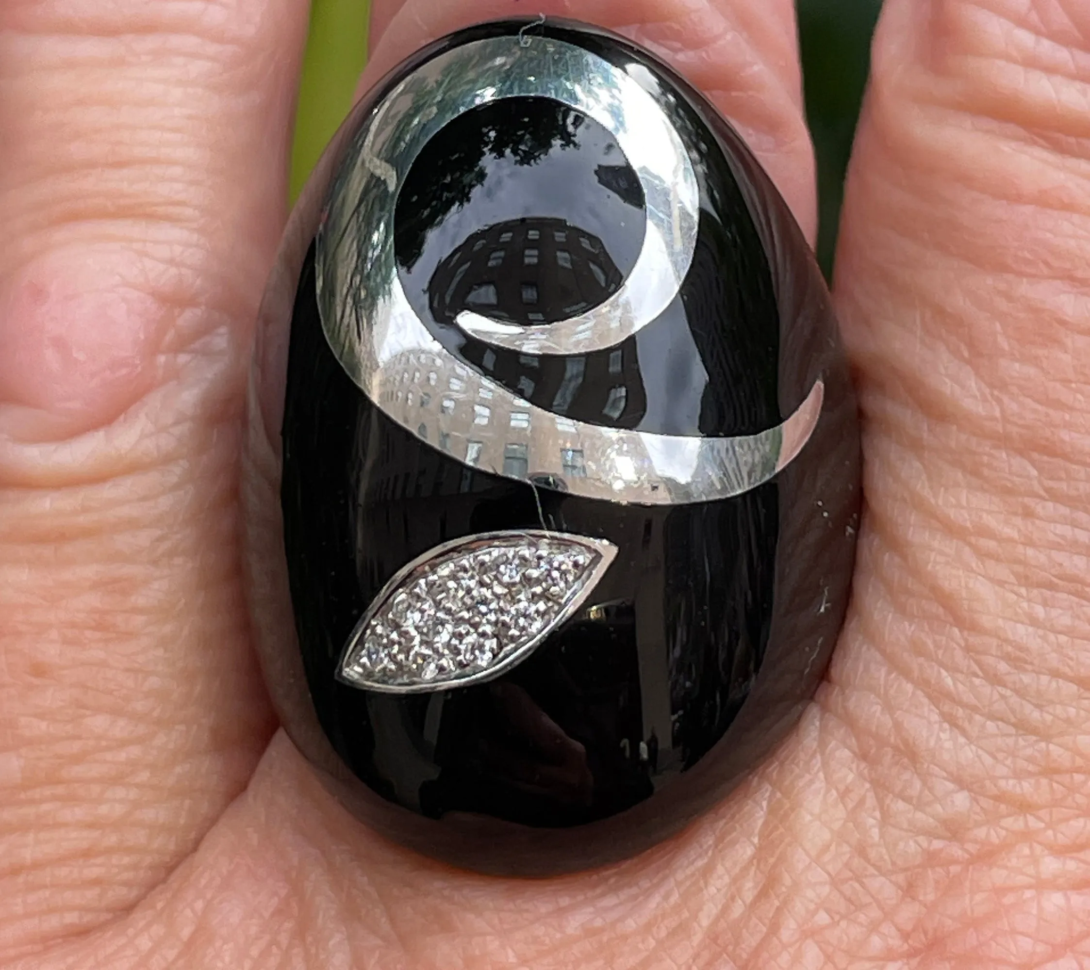 Estate Alessadro Fanfani 18 Karat White Gold and Black Enamel Diamond Ring