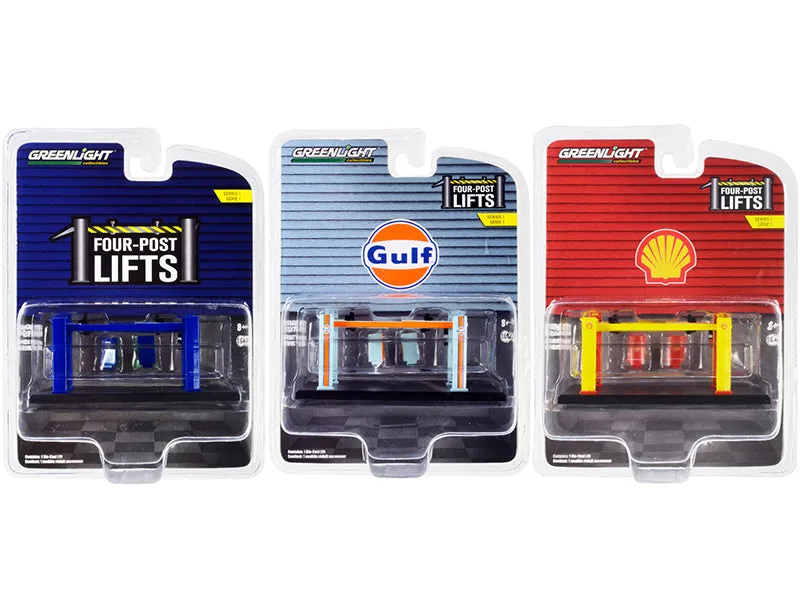 Four-Post Lifts Set of 3 pieces Series 1 1/64 Diecast Models by Greenlight