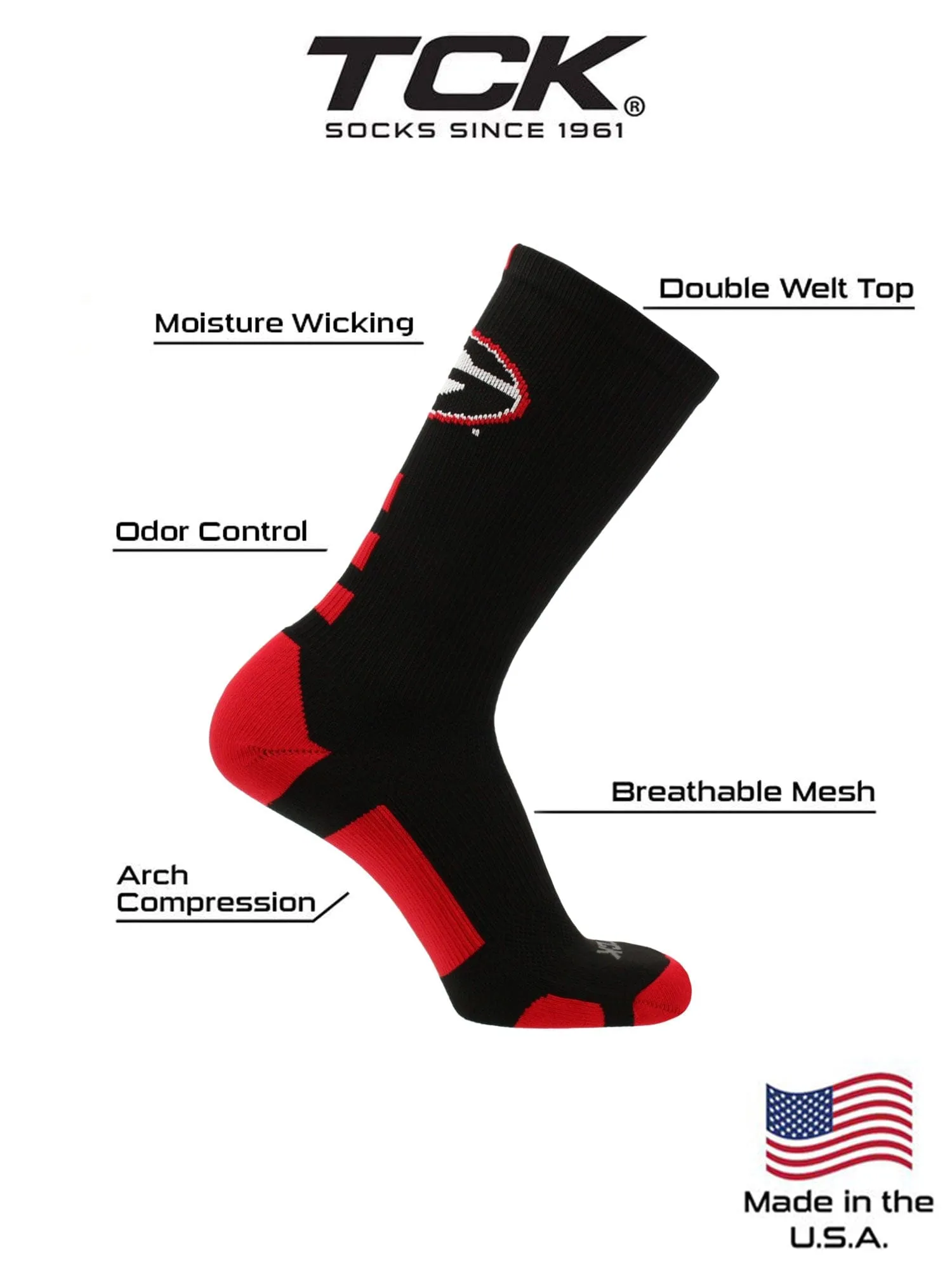 Georgia Bulldogs Baseline Crew Socks