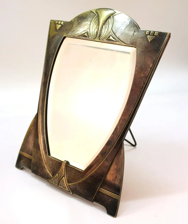 German Jugendstil Silvered Brass Mirror Attributed to Peter Behrens