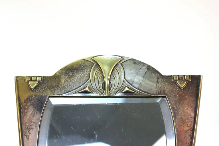 German Jugendstil Silvered Brass Mirror Attributed to Peter Behrens