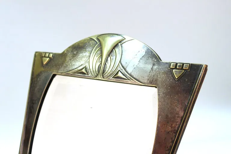 German Jugendstil Silvered Brass Mirror Attributed to Peter Behrens