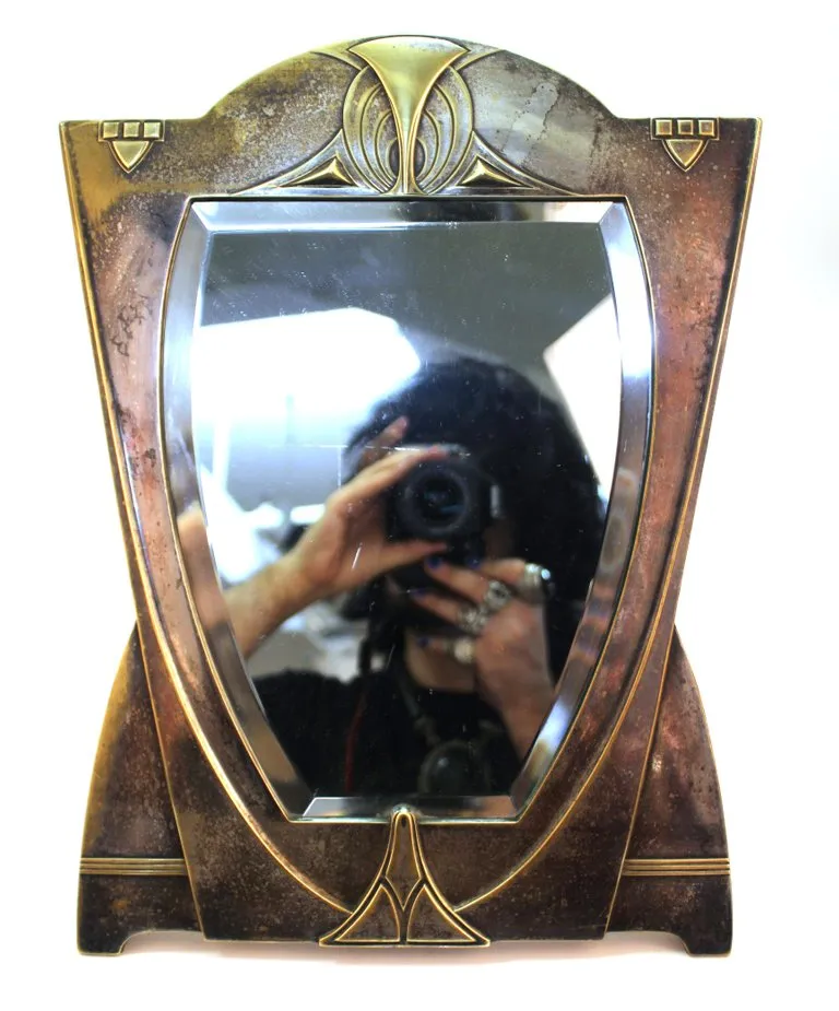 German Jugendstil Silvered Brass Mirror Attributed to Peter Behrens