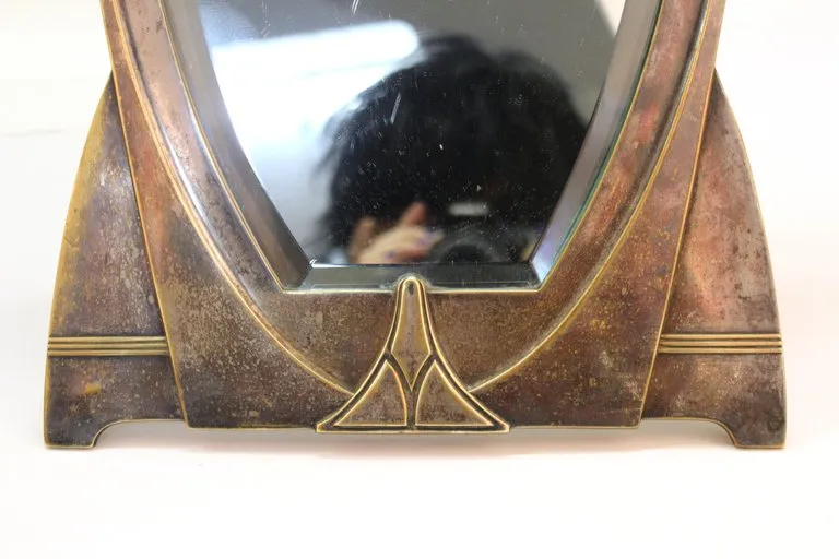 German Jugendstil Silvered Brass Mirror Attributed to Peter Behrens