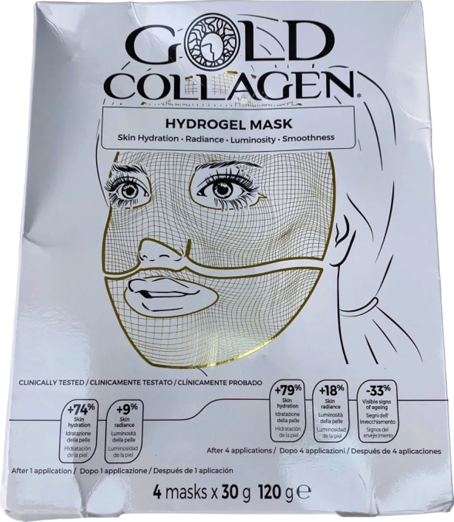 Gold Collagen Hydrogel Mask Skin Hydration Radiance Luminosity Smoothness 120 g