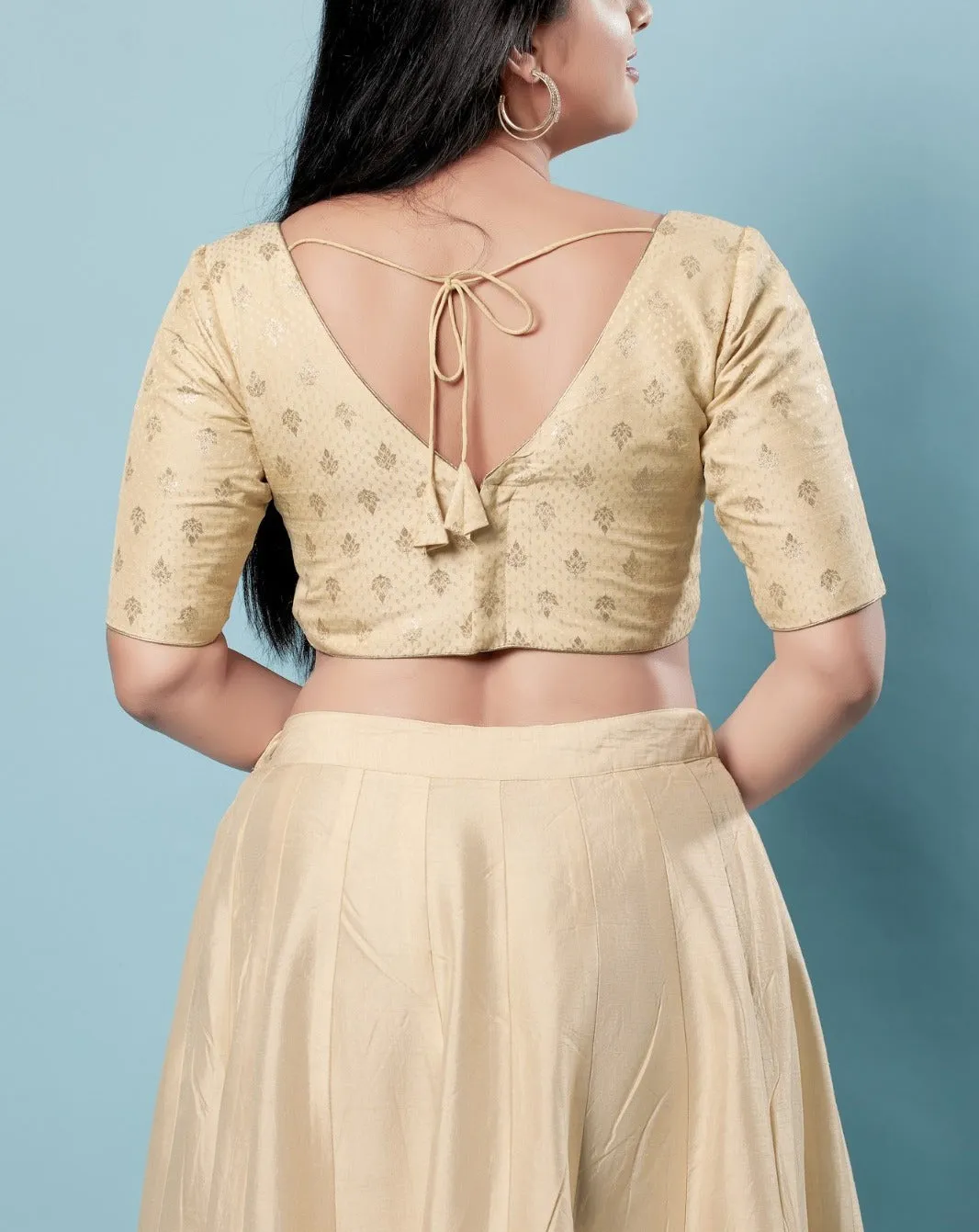 Gorgeous Gold Color Back Open Ready To Wear Blouse For Women