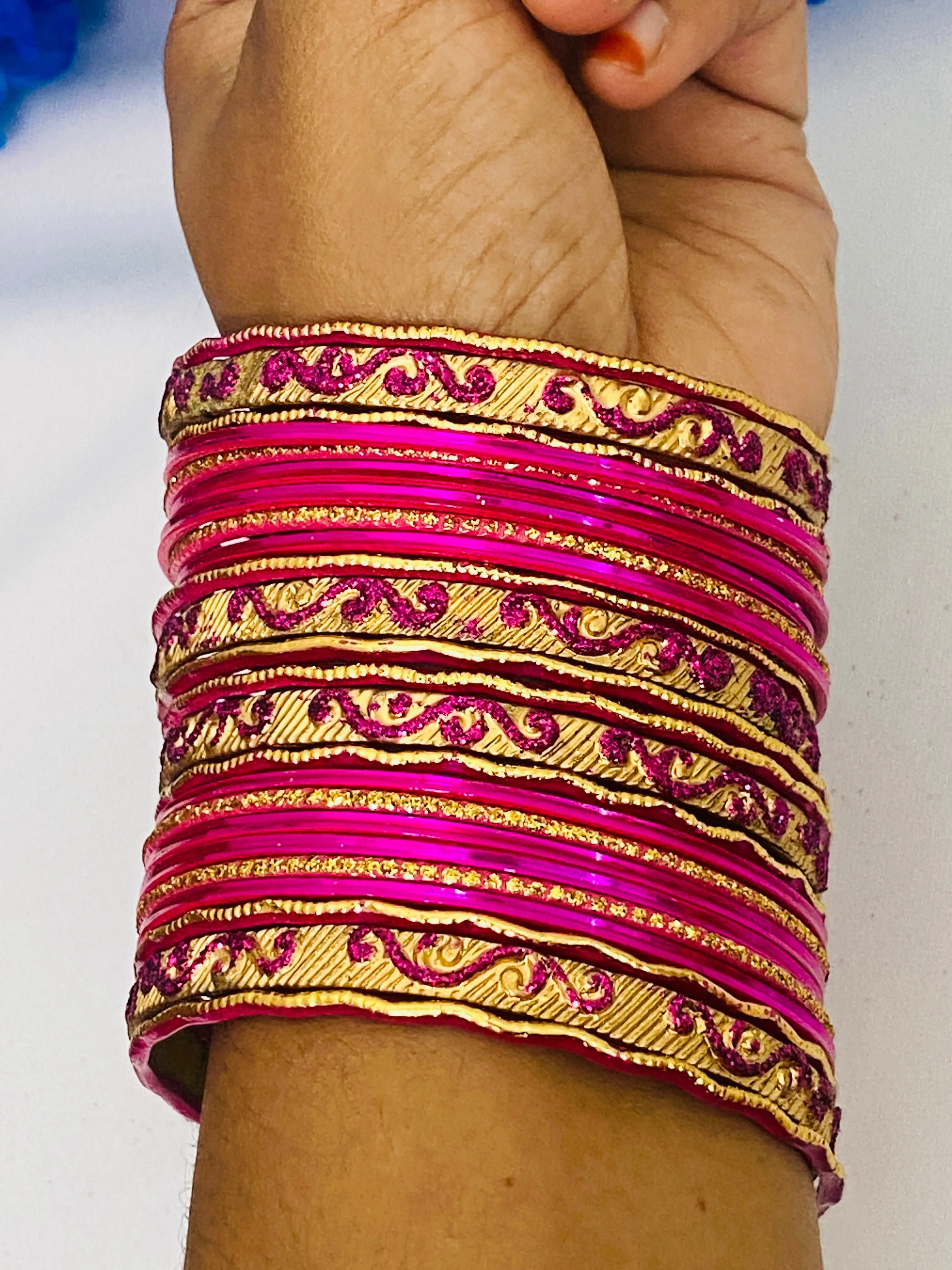 Gorgeous Pink Color Designer Metal Bangle Set