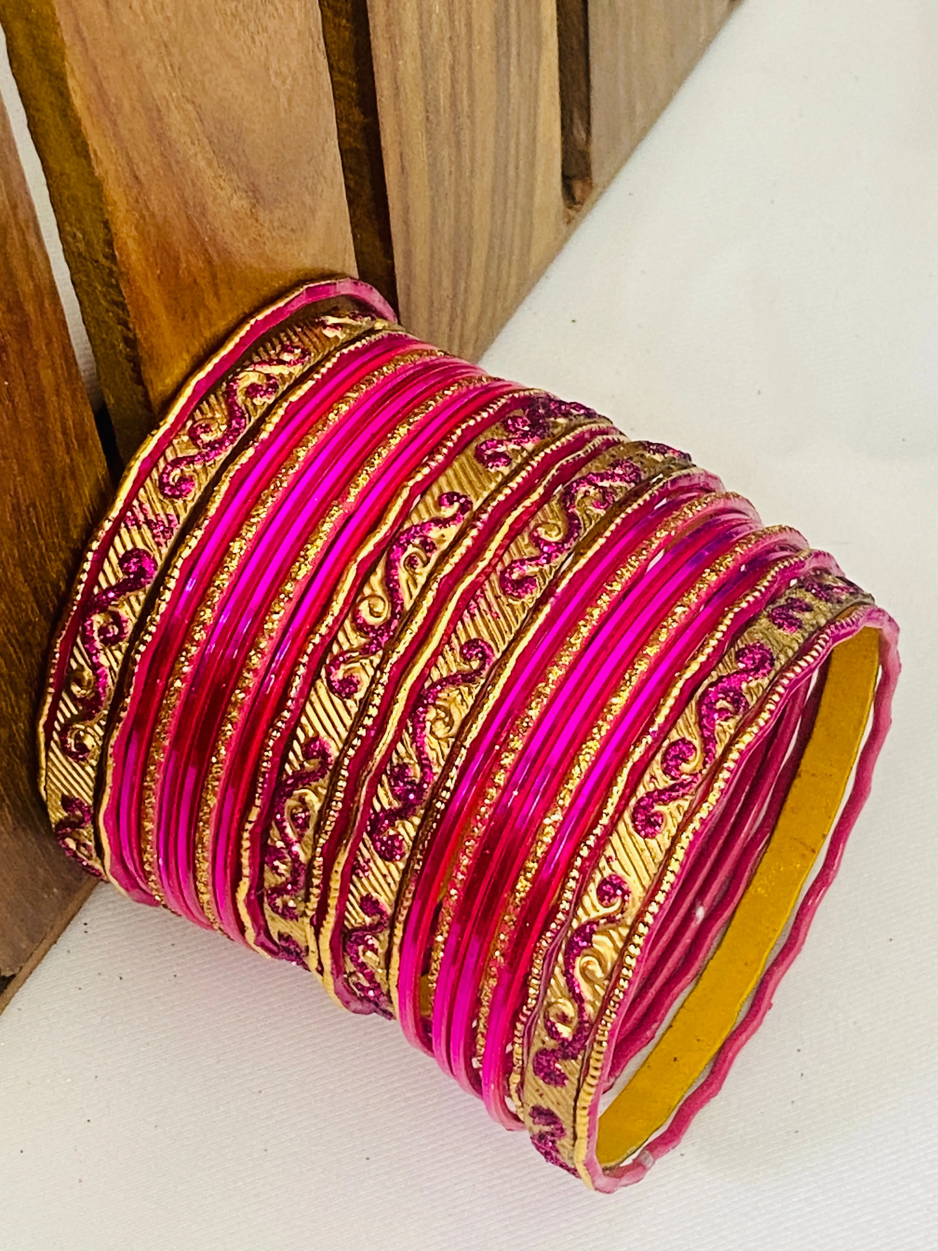 Gorgeous Pink Color Designer Metal Bangle Set