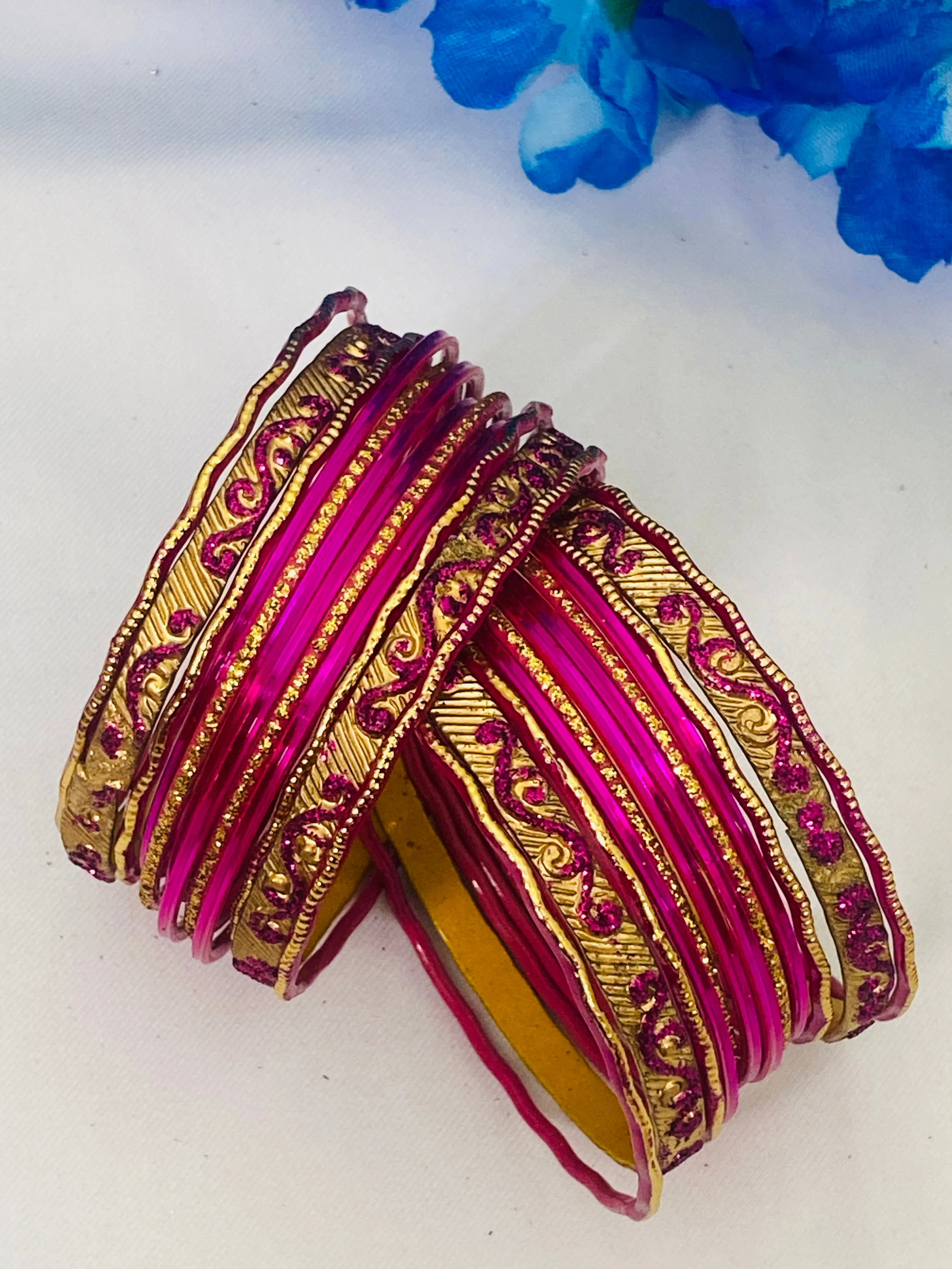 Gorgeous Pink Color Designer Metal Bangle Set