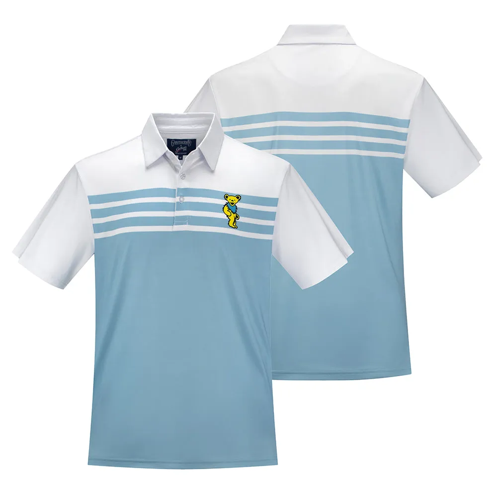 Grateful Dead | Performance Polo | Yellow Bear in Sky Blue Stripes