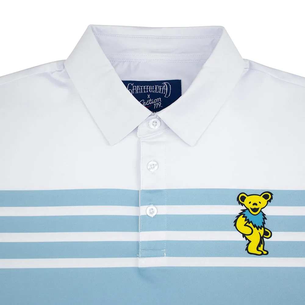 Grateful Dead | Performance Polo | Yellow Bear in Sky Blue Stripes